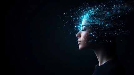 Ethereal woman with sparkling cosmic energy emanating from head