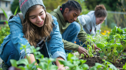 Students engaging in experiential learning, working on real-world projects such as building a sustainable garden in their community