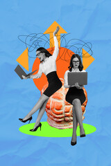 Composite trend artwork 3D sketch image photo collage of young lady headless colleagues idea...