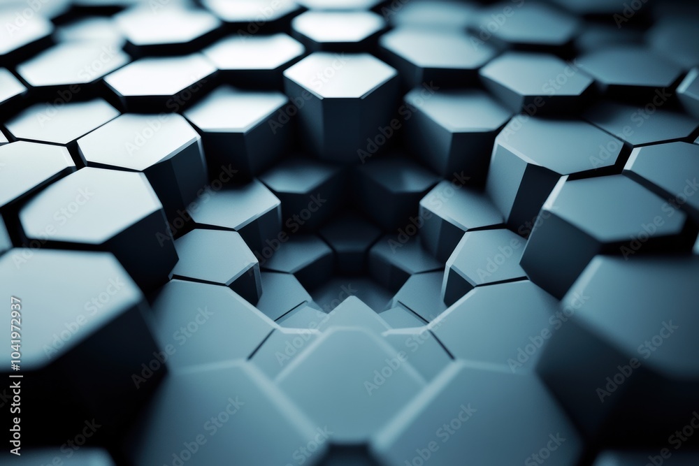 Poster Layered hexagons create a striking geometric abstraction, gradually decreasing in size as they move toward the center, forming depth. Generative AI