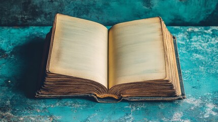 Vintage Open Book on Turquoise Background