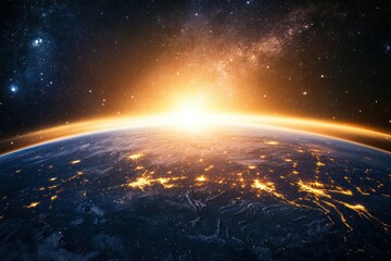 Stunning Sunrise Over Planet Earth with Stars