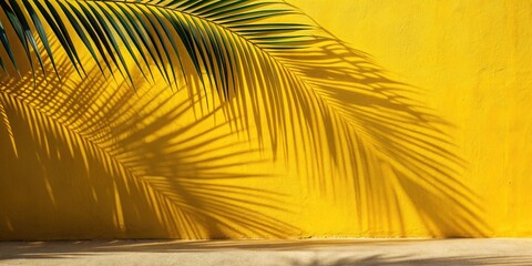 Obraz premium palm leaf shadows on yellow wall background