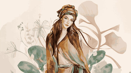 Naklejka premium floral boho woman abstract poster