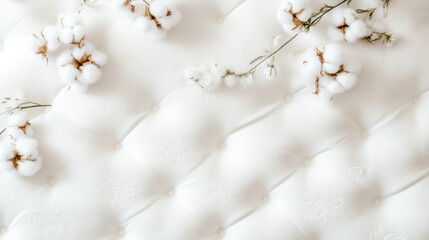 White Cotton Flowers on a Tufted Fabric Background