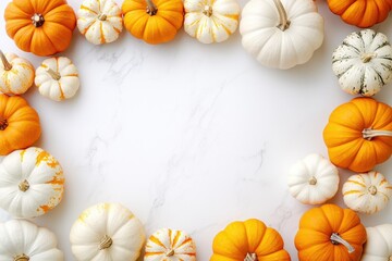 Colorful Pumpkins Arrangement on White Surface