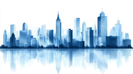 Blue city landmark skyline reflection illustration