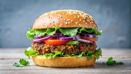 Delicious Long Shot veggie burger with quinoa and black bean patty on a bun