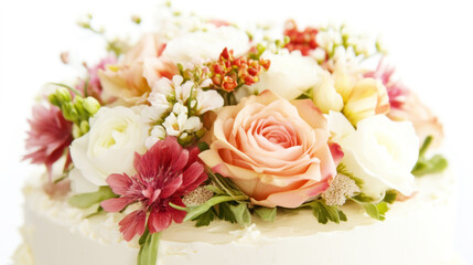 Elegant Wedding Cake Topped with Delicate Floral Arrangement