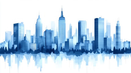 Obraz premium Blue city landmark skyline reflection illustration