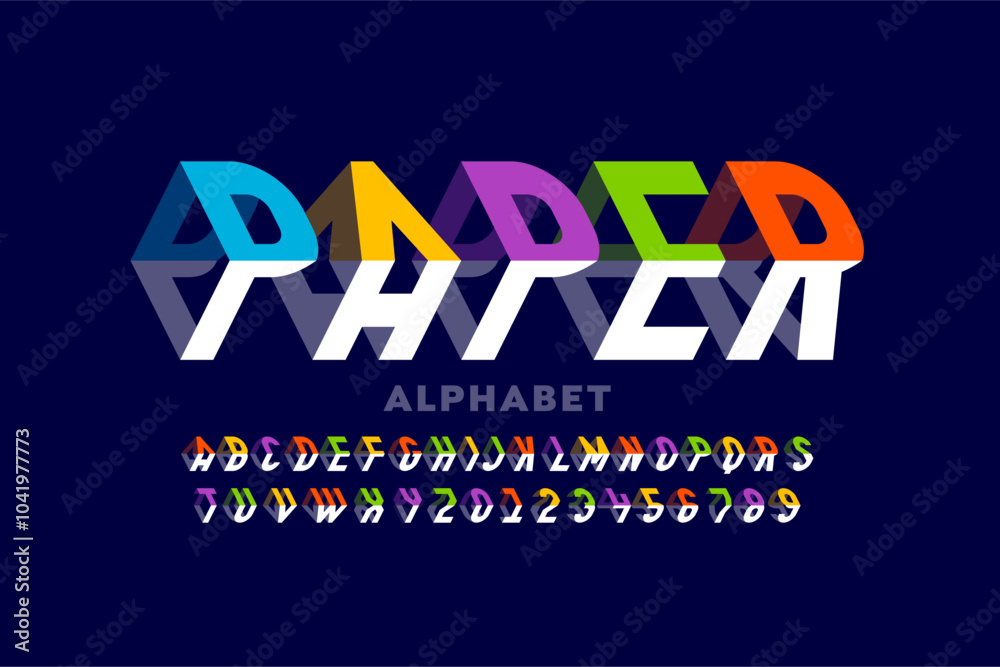 Fototapete paper. bending 3d style font design, typography design, alphabet letters and numbers vector illustra