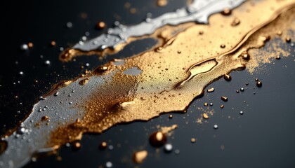 Fototapeta premium Liquid gold and silver swirl together harmoniously on a rich black surface, creating a mesmerizing play of light and texture that enchants the viewer