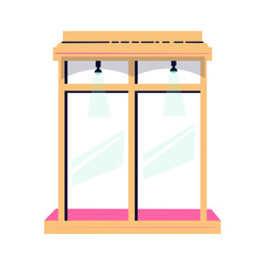 Stylized fashion display showcase in boutique. Trendy flat vector illustration.