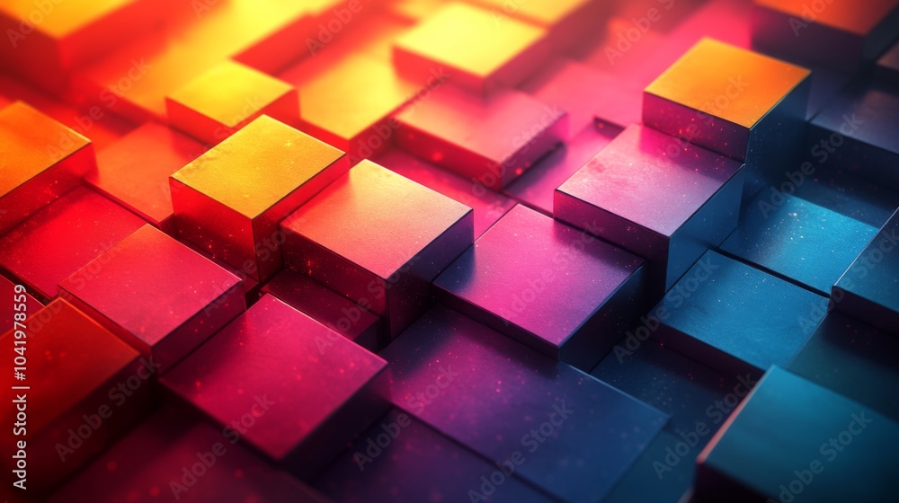 Aufkleber Vibrant blocks of various colors create a textured surface with rich gradients, evoking a sense of depth and dynamic movement in a digital landscape.