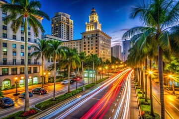 Night Traffic Time Lapse in Coral Gables, Miami - Urban Cityscape Photography
