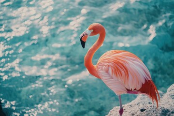 Fototapeta premium Graceful Flamingo by Tropical Shoreline