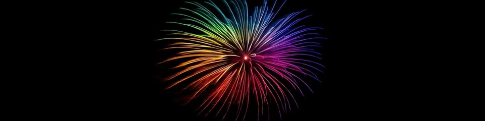 Obraz premium A colorful explosion of fireworks in the sky. The fireworks are in a rainbow pattern and are scattered throughout the sky. Concept of excitement and celebration