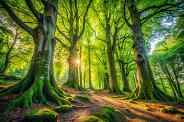 Obraz premium Old Beech Trees in Mont Tremblant Walk, Compiègne Forest - Urban Exploration Photography