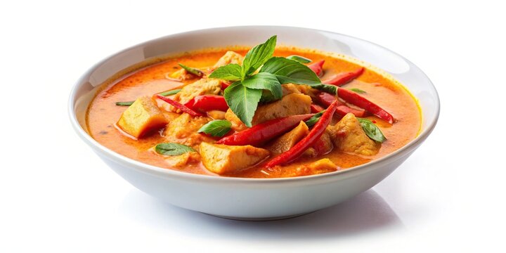 Delicious Panang curry dish isolated on white background