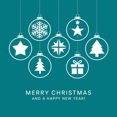 Merry Christmas and Happy New Year message on a teal background