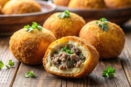 Delicious papa rellena stuffed potato balls with ground beef filling