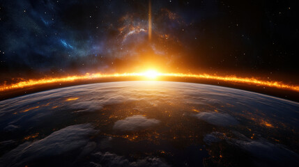 Fototapeta premium stunning view of Earth from space, showcasing day night line and vibrant colors