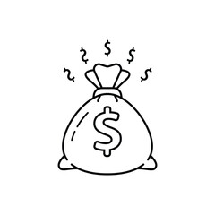 simple thin line black money bag icon. contour flat style trend modern logotype graphic art design illustration isolated on white background. concept of