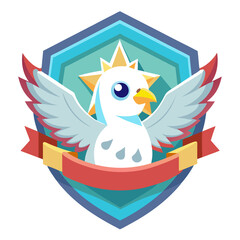Obraz premium Cartoon Bird with Wings Inside a Shield with Ribbon