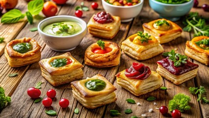 Overhead View of Puff Pastry with Dip on Table &ndash; Delicious Appetizer for Events and Gatherings