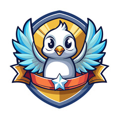 Obraz premium Cartoon Bird Mascot with Wings and a Star in a Shield Emblem