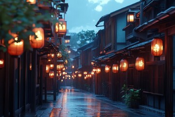 Obraz premium Vibrant Traditional Street Scene with Lanterns