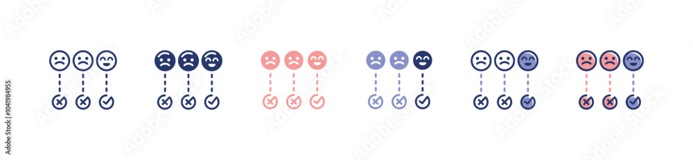 Aufkleber emoticon survey evaluation icon set business feedback rating and review customers satisfaction vector illustration