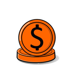 Dollar gold coin, dollar coin icon illustration that can be used for icons on websites and banners. Standing on currency icon, isolated transparent background. part 2