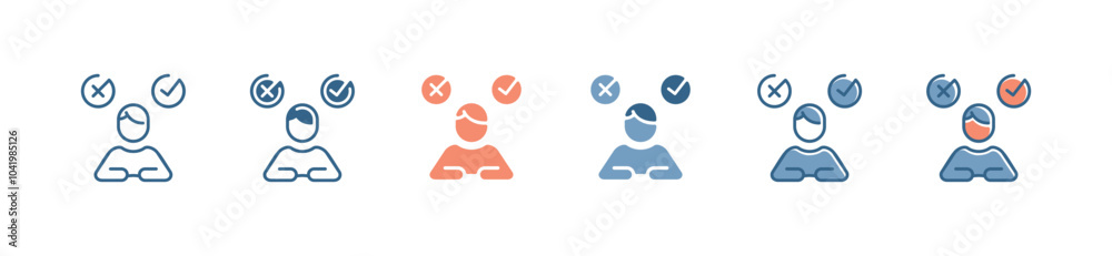 Poster people survey exam select choice icon set business person study evaluation approval test questionnai