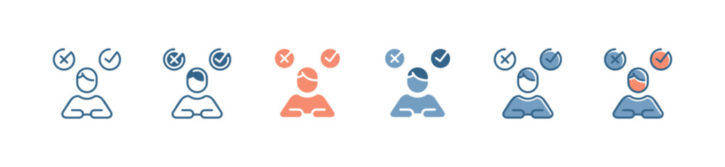 people survey exam select choice icon set business person study evaluation approval test questionnaire signs vector illustration for web and app