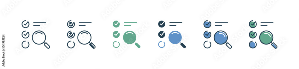 Aufkleber magnifier search with checklist icon set business study exam task selection list evaluation vector illustration zoom glass find answer solution symbol design