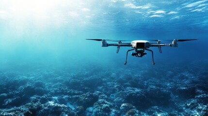 Fototapeta premium A sophisticated AI-driven autonomous drone for high-resolution geological surveys, clean geological site with drones designed for detailed analysis of rock formations and mineral deposits