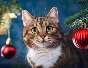  cat, with, christmas, decorations; winter concept; 1576