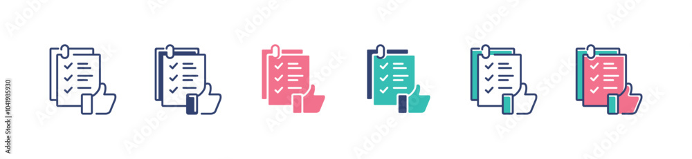 Aufkleber hand thumb up check list icon set business management to do task document report signs vector illustration clipboard checklist form signs for web and app
