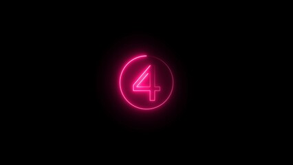 Number 4 and arrow sign icon in neon. Dark background.