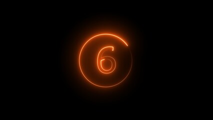  neon number 6. Two-color looping trendy glowing neon numeric number six. Dark background.