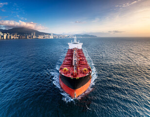  The oil tanker in the high seas with city at far away 527