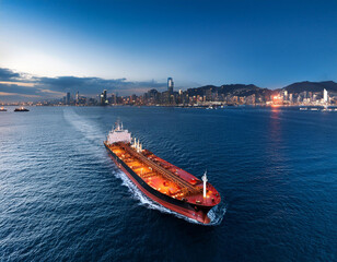  The oil tanker in the high seas with city at far away 1576