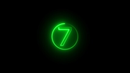 Neon Number 7 - 3D Rendered. Dark background.
