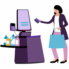 Woman at the self-checkout counter.