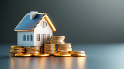 Model house with coins for investment concept