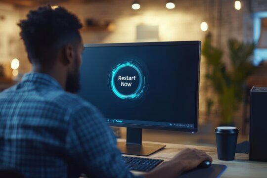 Man Waiting for Computer to Restart