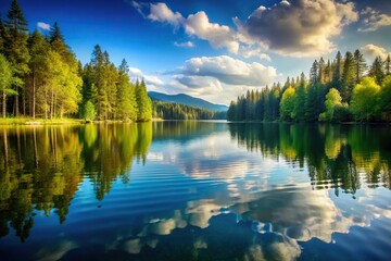 Stylized lake wallpaper background art with depth of field effect