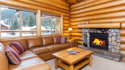 Naklejka premium Cozy Rustic Cabin Interior with Warm Autumn Light