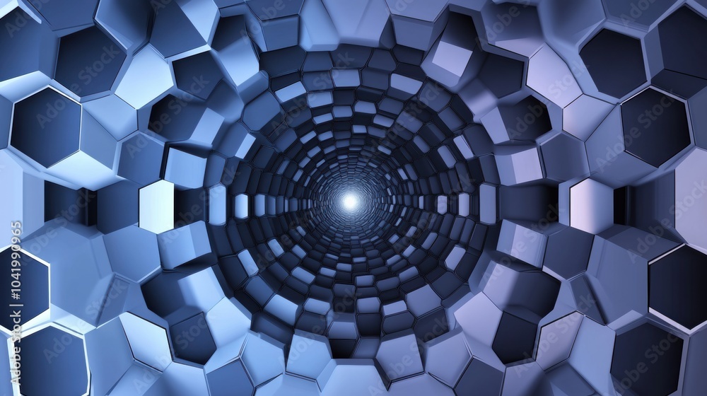 Aufkleber Layered hexagons create a mesmerizing geometric pattern that draws the eye toward a bright light at the center, evoking depth and abstraction. Generative AI